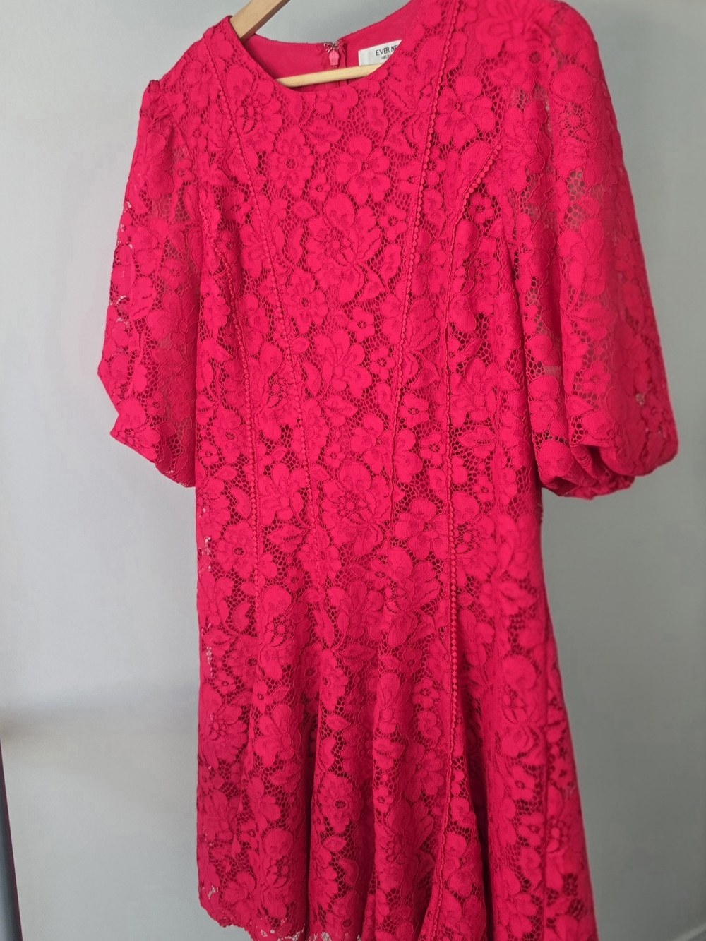 Ever New Milly Lace Trim Mini Dress Bright Rose Pink Puff Sleeve - Picture 6 of 12